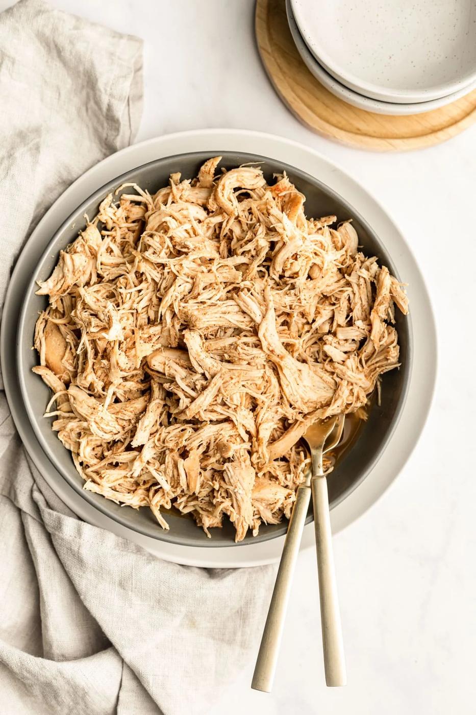 Slow cooker shredded chicken in a bowl