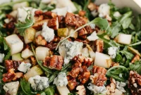Crisp Pear Arugula Salad with Sweet Candied Pecans