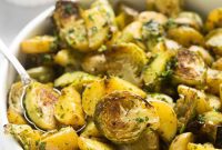 Vibrant Pesto Potatoes and Crispy Brussels Sprouts