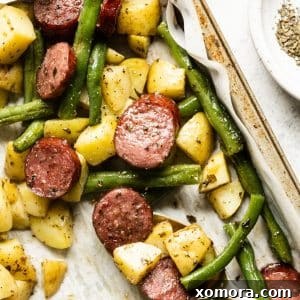 Sheet Pan Sausage with Potatoes & Green Beans
