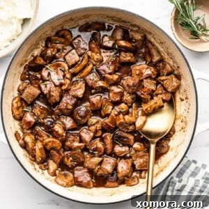 Tender Skillet Steak Bites in Rich Mushroom Gravy 8 Skillet Steak Bites in Mushroom Gravy