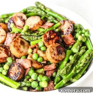 Finished Quick Sausage & Spring Veggies Skillet in a serving bowl.