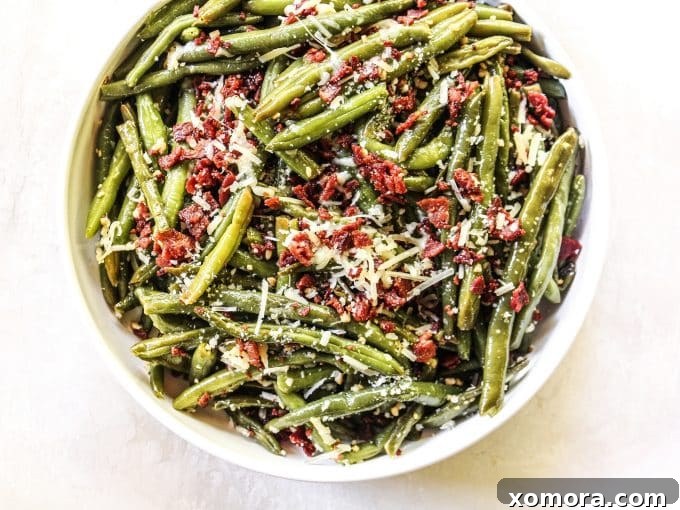 Crispy Bacon Parmesan Green Beans 4 Parmesan Bacon Green Beans garnished with fresh parsley