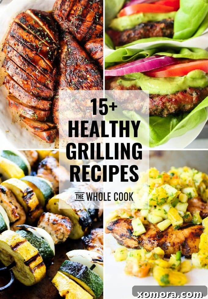 Wholesome Grilling Delights 2 A vibrant spread of various healthy grilled dishes including chicken, vegetables, and fruit skewers, perfect for a summer gathering.