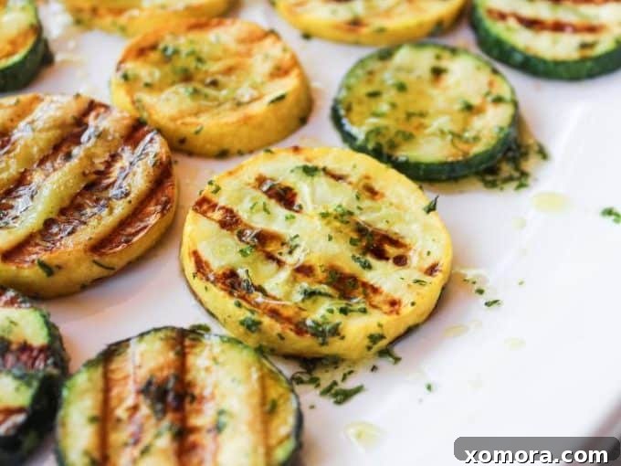 Wholesome Grilling Delights 17 Beautifully grilled zucchini and squash slices, seasoned and ready to eat.