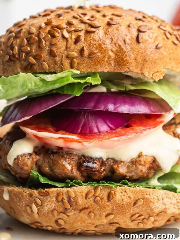 Wholesome Grilling Delights 8 Close up of a grilled turkey burger patty, showing its juicy texture and seasoning.