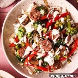 Sausage and Veggie Bowls with Easy Mustard Sauce