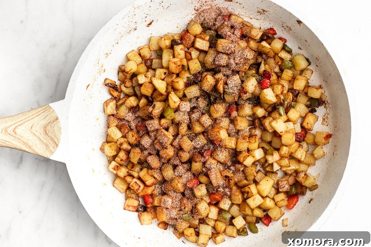 Tex-Mex Skillet Potato Hash 4 A serving of hot and crispy Southwestern Skillet Potatoes in a bowl