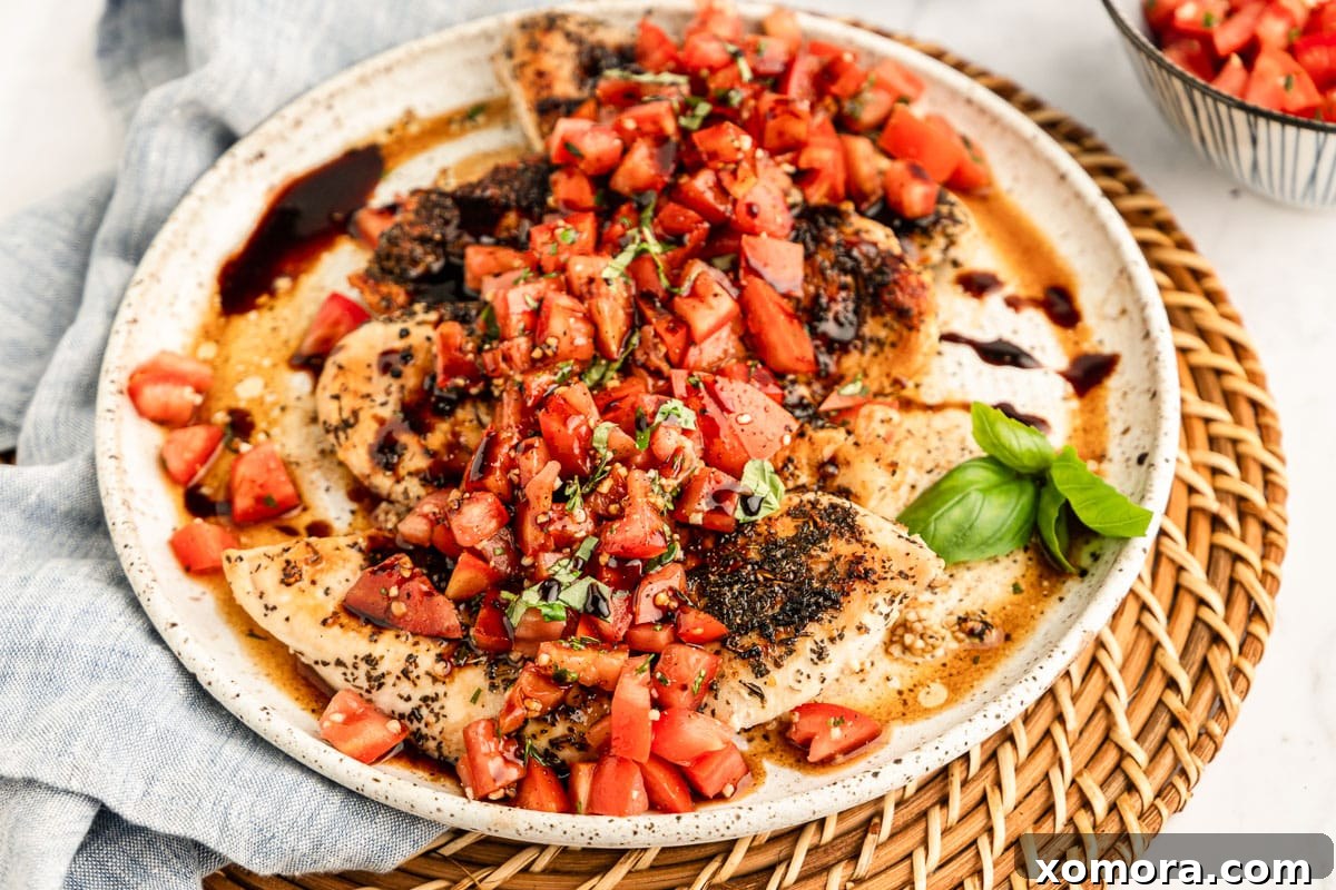 Reader-Approved Healthy Dinners 7 Healthy Bruschetta Chicken with fresh tomatoes and balsamic glaze.