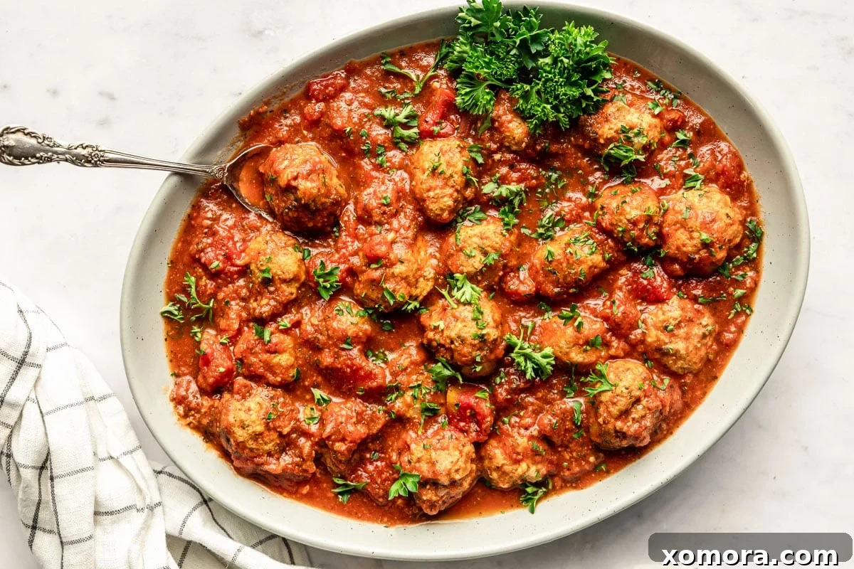 Reader-Approved Healthy Dinners 4 Slow Cooker Turkey Meatballs in a rich marinara sauce.