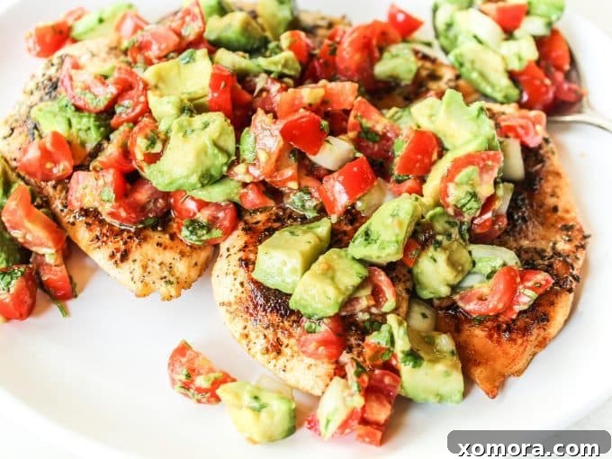 Fiesta Chicken with Avocado Salsa 3 Assortment of fresh ingredients for chicken and avocado salsa on a cutting board