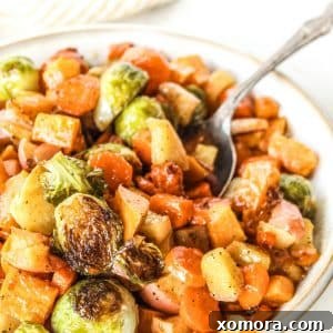 Delicious Maple Roasted Veggies served in a festive bowl