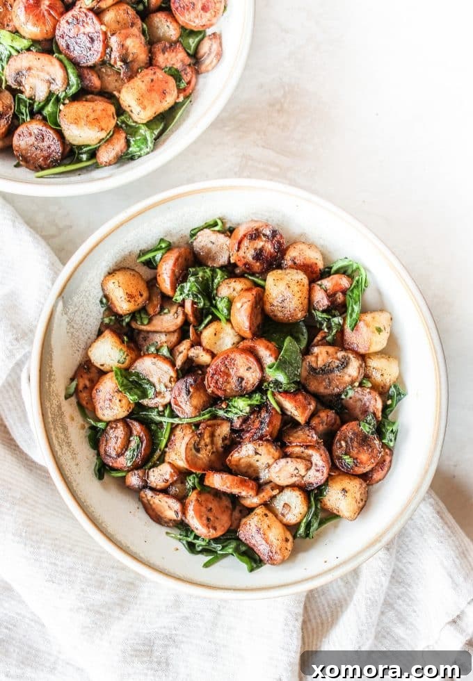 Comforting Sausage and Mushroom Cauliflower Gnocchi 4 Sausage & Mushroom Cauliflower Gnocchi served in a bowl