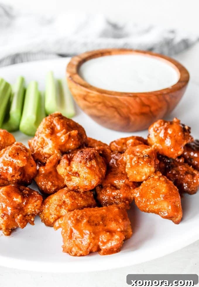 Fiery Buffalo Poppers 3 Close-up of crispy Buffalo Chicken Bites