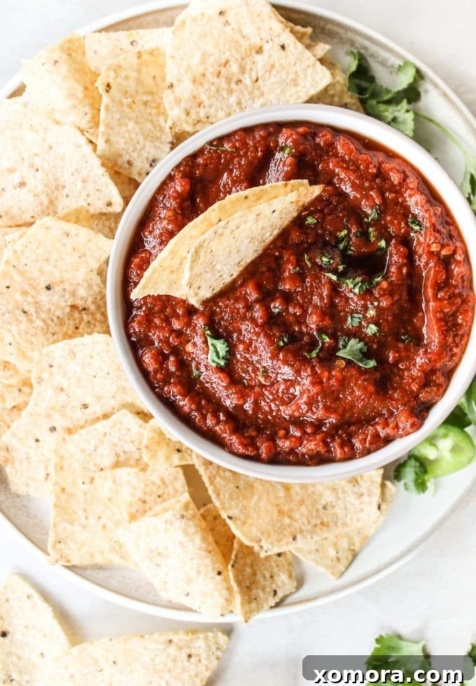 Smoky 5-Minute Chipotle Salsa 2 A bowl of vibrant homemade chipotle blender salsa, perfect for dipping.