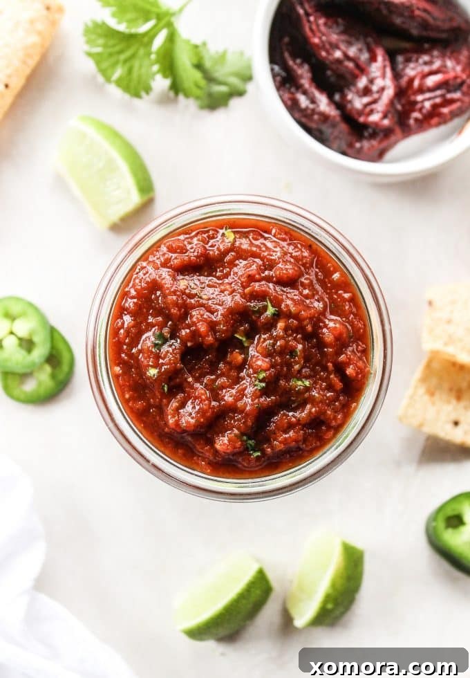 Smoky 5-Minute Chipotle Salsa 4 A close-up of the chunky, flavorful chipotle blender salsa.