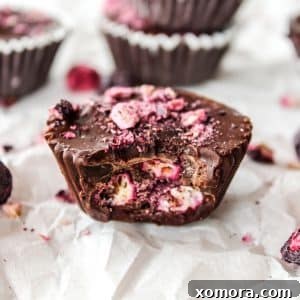 A top-down view of the finished Dark Chocolate Blueberry Cups.