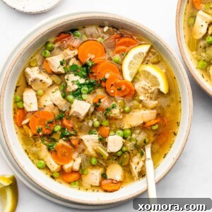 Wholesome Keto Chicken Cauliflower Soup 7 A cozy bowl of low carb chicken and cauliflower rice soup.