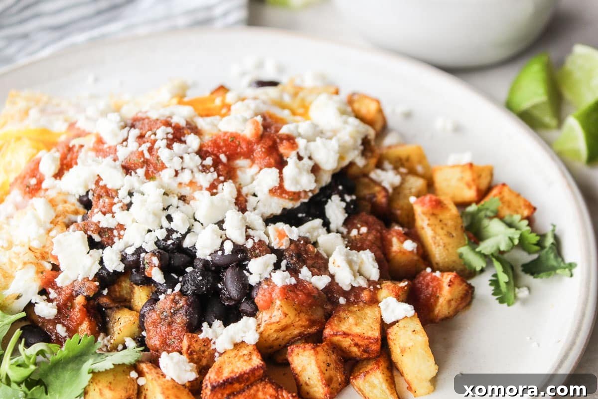 Close-up of Potato Huevos Rancheros ingredients before assembly