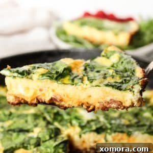 Finished Bacon Spinach Frittata, golden brown and perfectly baked.