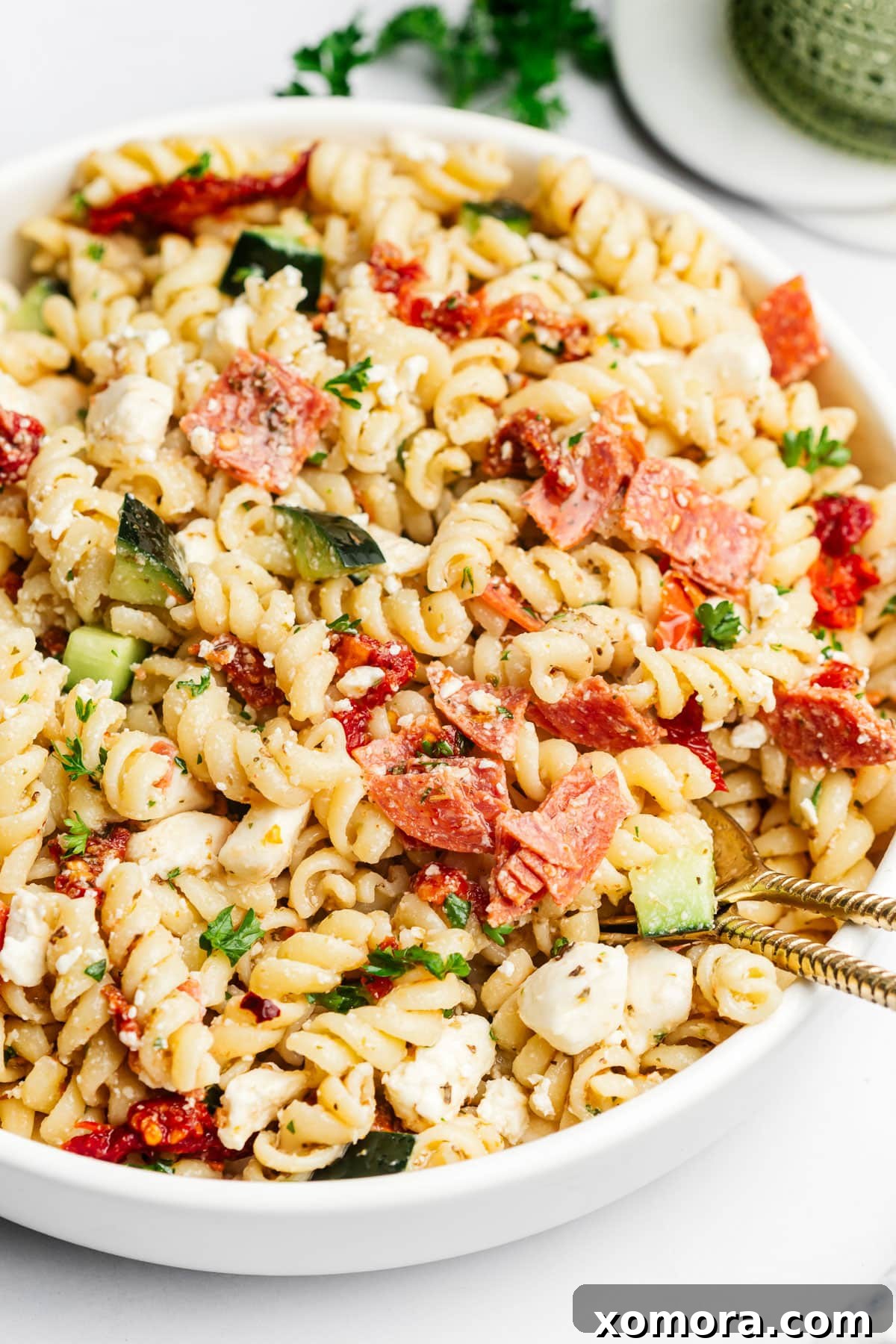 Effortless Italian Pasta Salad 6 Make Ahead Italian Pasta Salad ready to serve in a large bowl