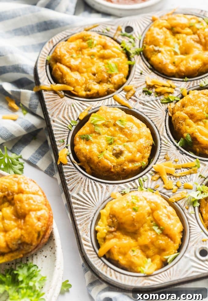 Savory Beef & Cheese Breakfast Muffins 2 Delicious Beef and Cheddar Egg Muffins, a perfect savory breakfast.