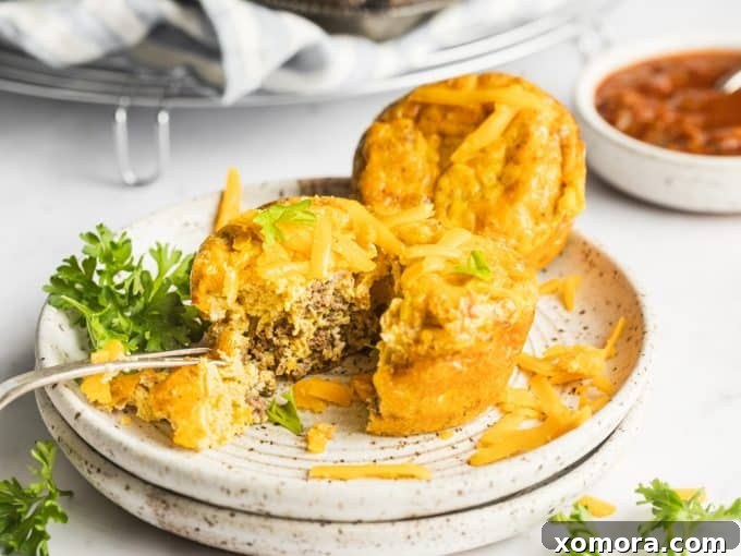Savory Beef & Cheese Breakfast Muffins 4 A batch of freshly baked Beef and Cheddar Egg Muffins cooling in a muffin tin.