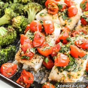 Tomato Basil Cod with Broccoli ready to eat