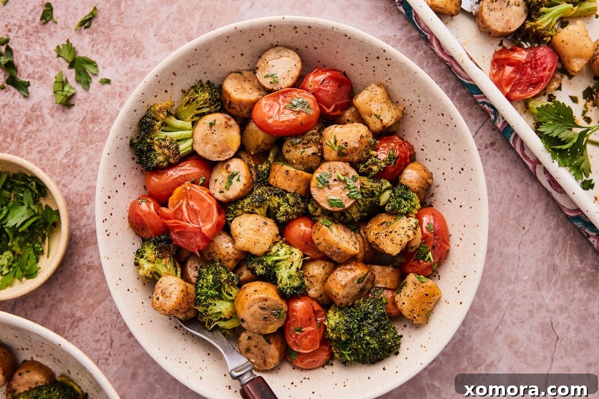 Cauliflower Gnocchi & Sausage Bake 6 Individual serving of baked cauliflower gnocchi with sausage, broccoli, and tomatoes.
