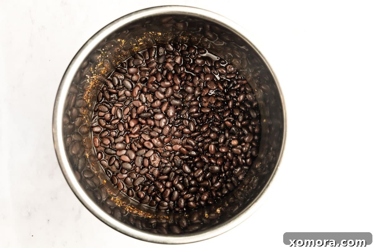 Creamy Instant Pot Black Beans 3 A close-up shot of dried black beans and seasonings in a bowl, ready for cooking.