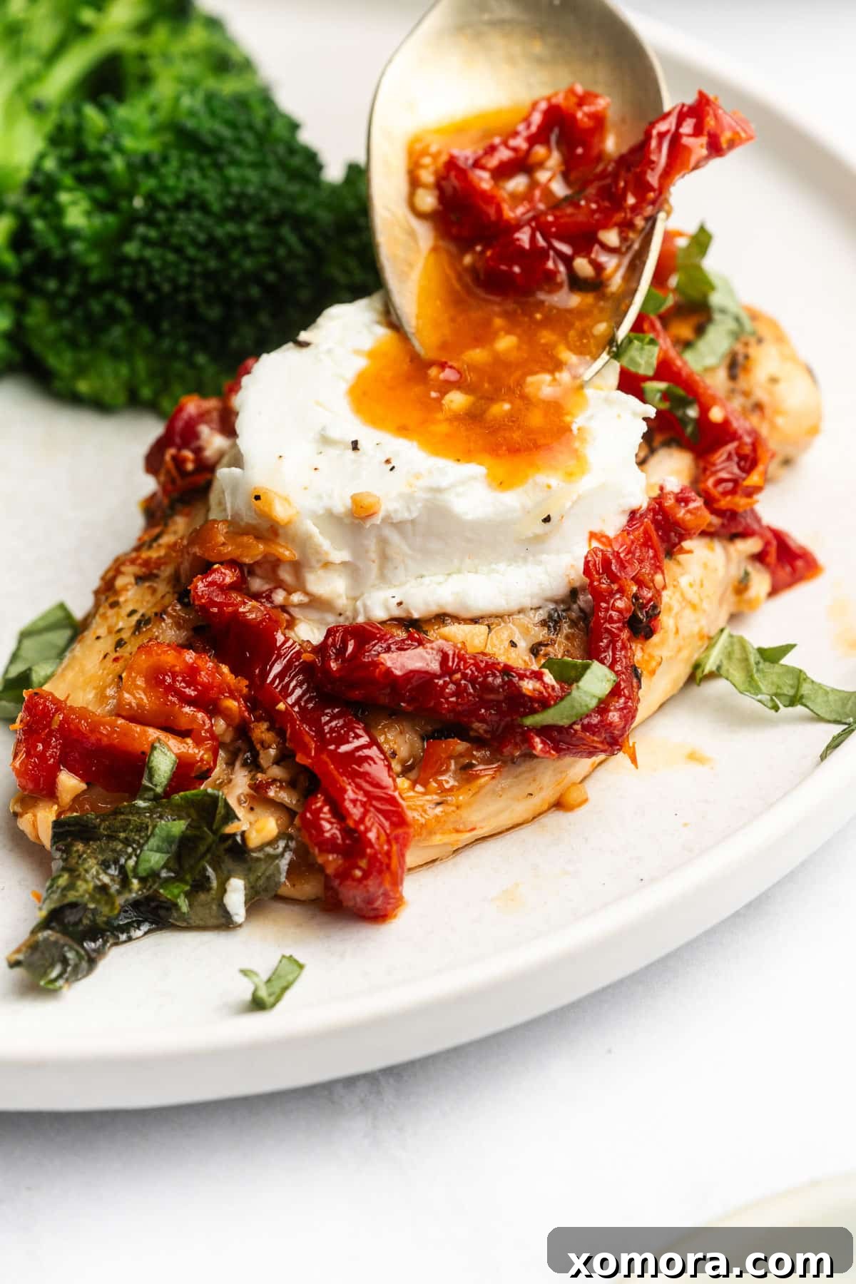 Mediterranean Chicken with Goat Cheese and Sun-Dried Tomatoes 6 Plated Sun-Dried Tomato Goat Cheese Chicken with sauce