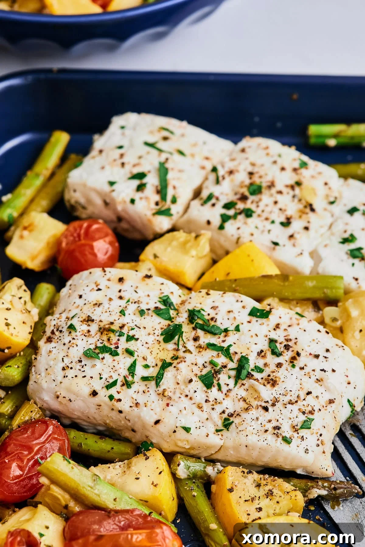 Sheet Pan Halibut and Roasted Vegetables 6 Baked Halibut leftovers in an airtight container