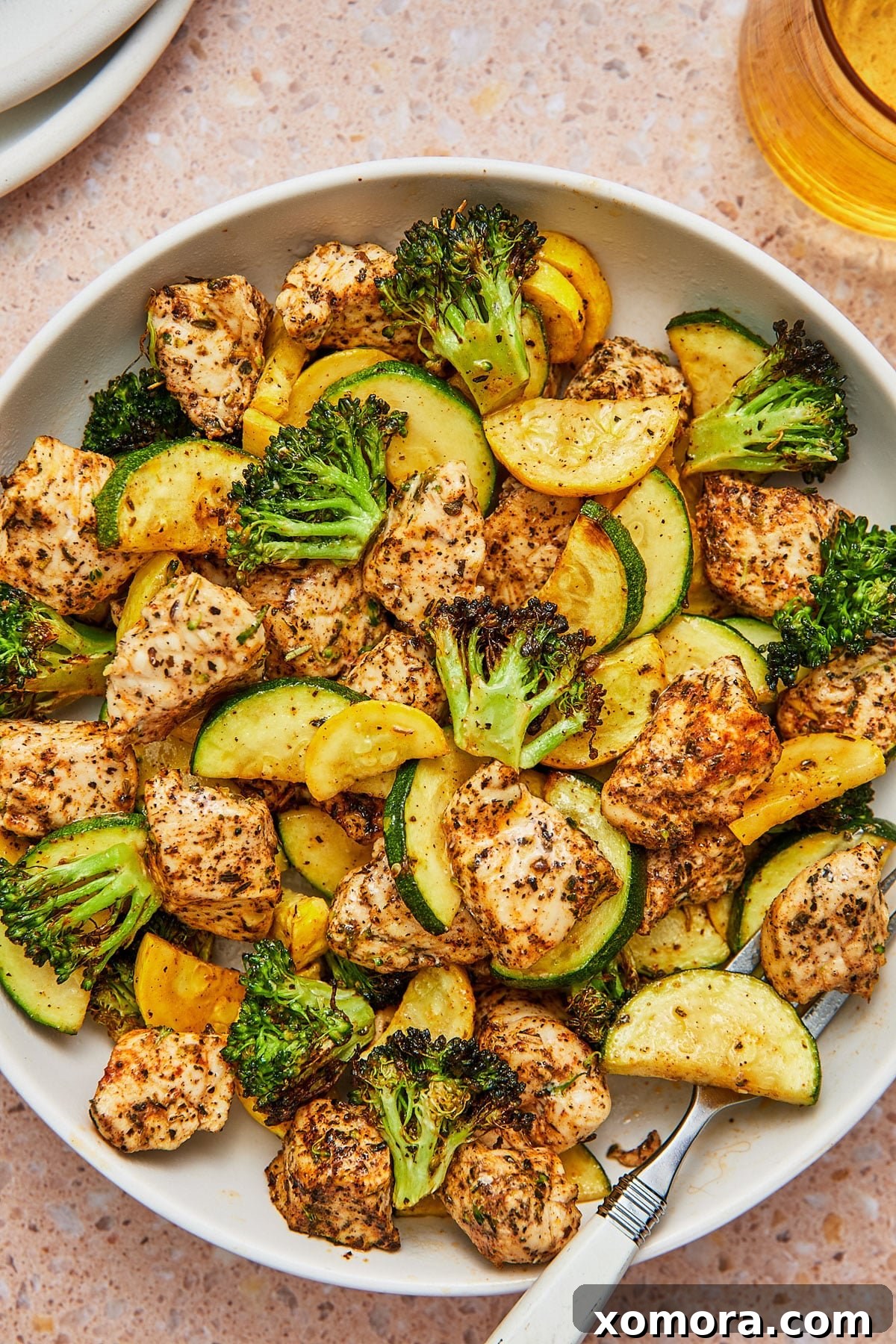 Close-up of cooked Air Fryer Chicken and Vegetables