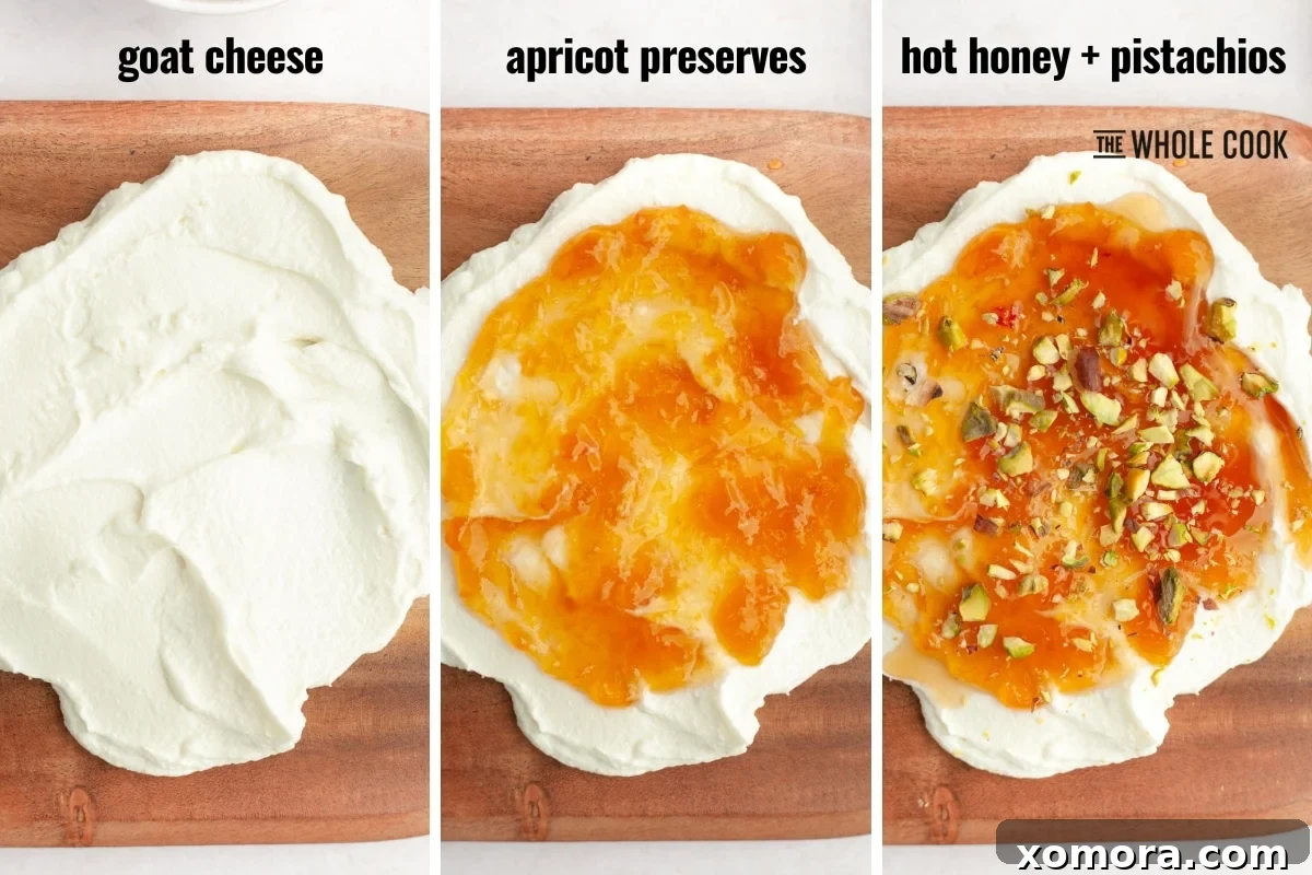 Close-up of Apricot Goat Cheese Spread with pistachios