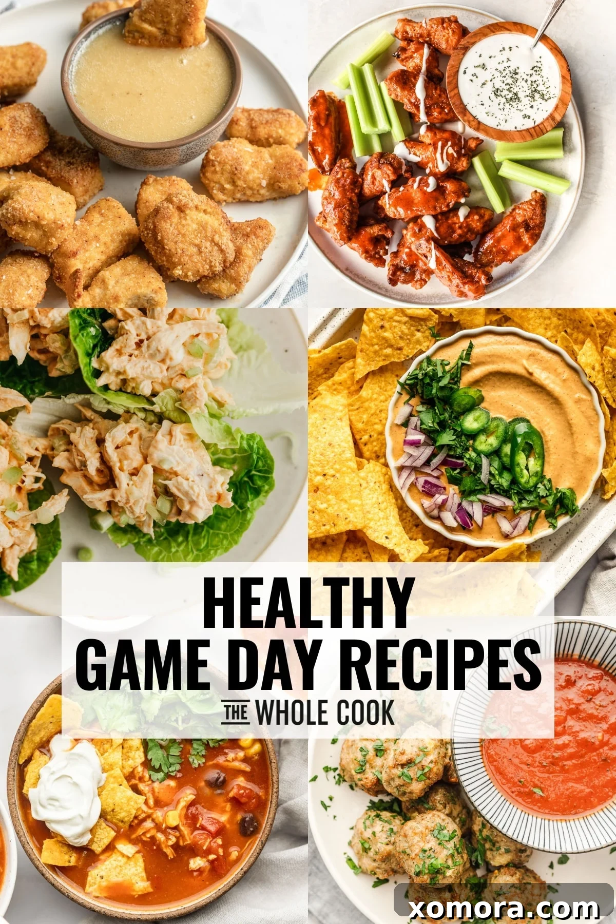 Guilt-Free Game Day Bites 2 Assortment of healthy game day dishes for a festive gathering