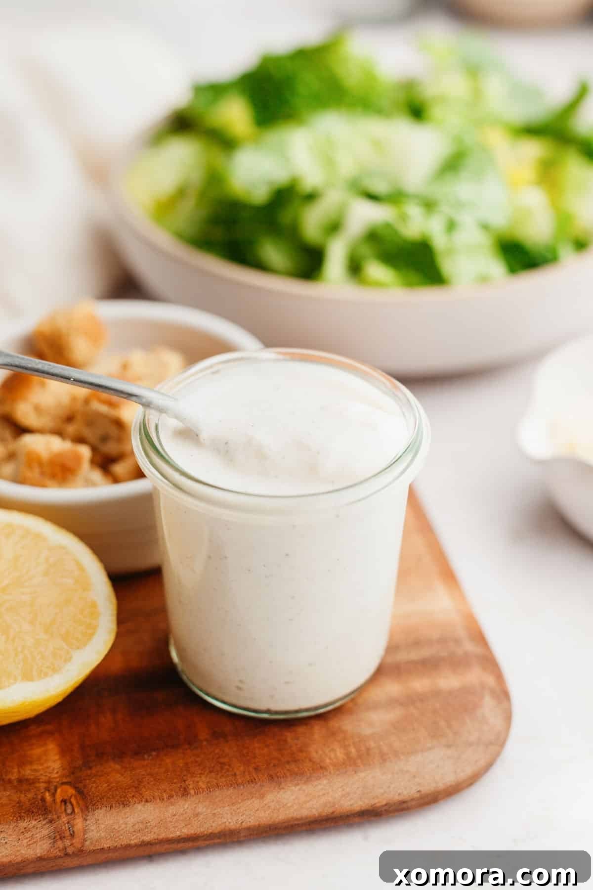 Quick Healthy Caesar Dressing Anchovy-Free 4 A fresh Caesar salad tossed with homemade dressing, croutons, and Parmesan.