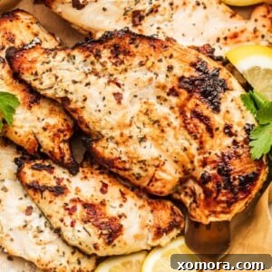 Golden Air Fryer Yogurt Chicken 6 Yogurt Marinated Air Fryer Chicken served on a plate.