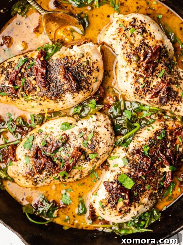 Sun-Dried Tomato Lemon Chicken with capers and fresh herbs.