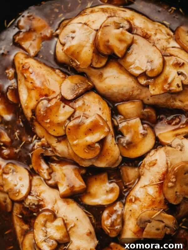 Healthy Chicken Marsala with a rich mushroom sauce.
