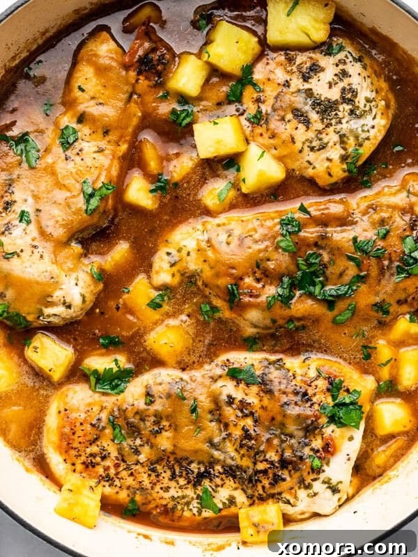 Pineapple Ginger Chicken, glazed with a sweet and savory sauce.