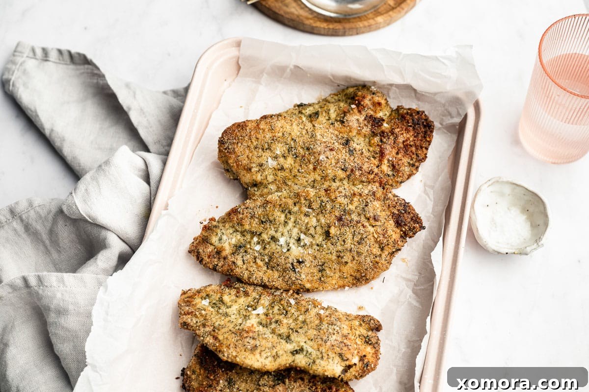 Almond Crusted Ranch Chicken, golden brown and crispy.