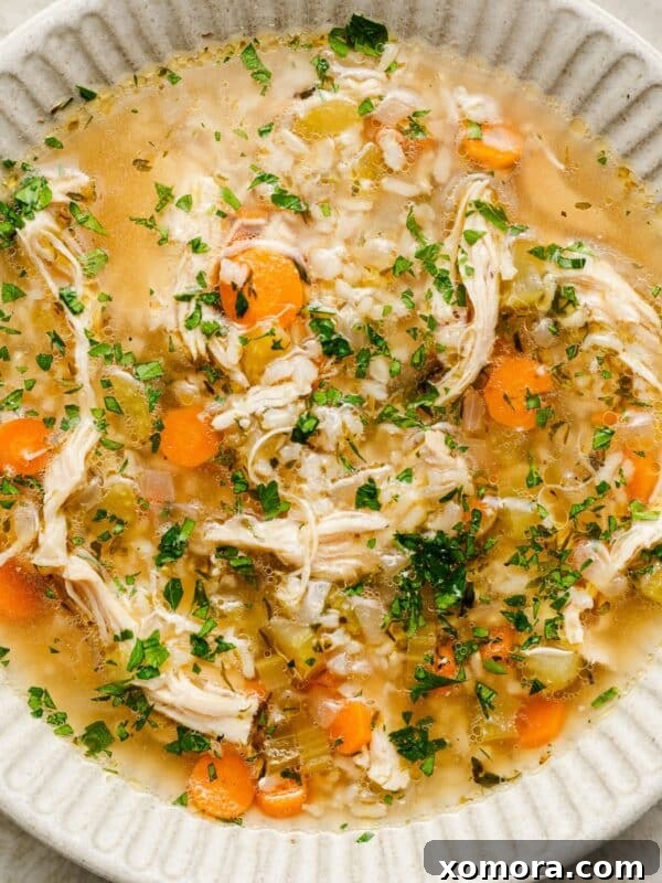 Chicken and Rice Soup, a comforting and healthy dish.