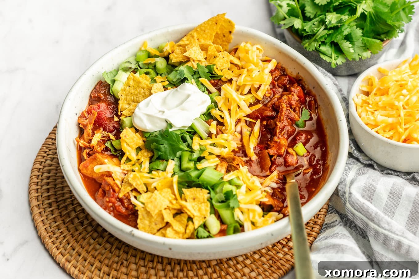 Spicy Chipotle Chicken Chili, hearty and full of flavor.