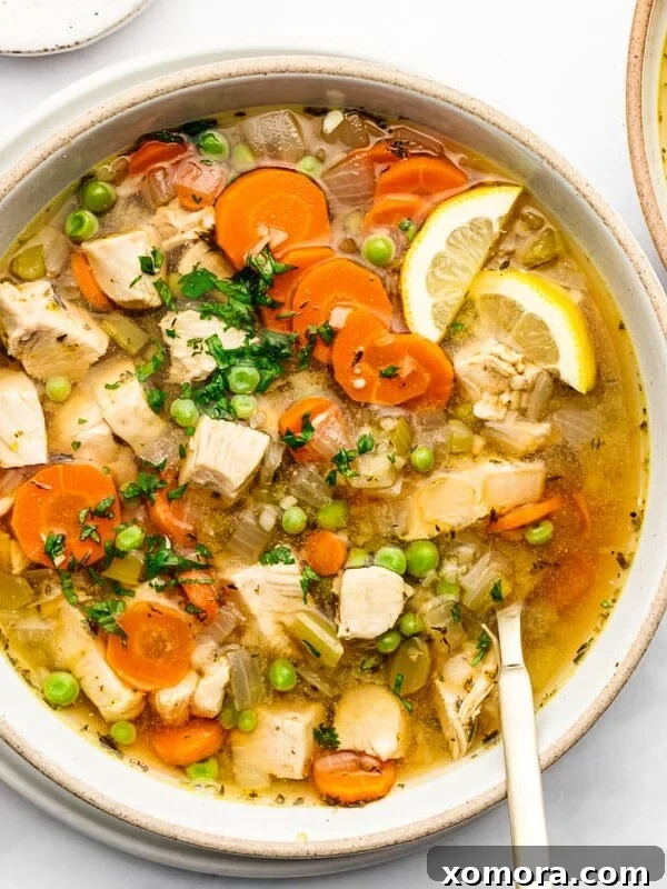 Chicken and Cauliflower Rice Soup, a low-carb alternative.