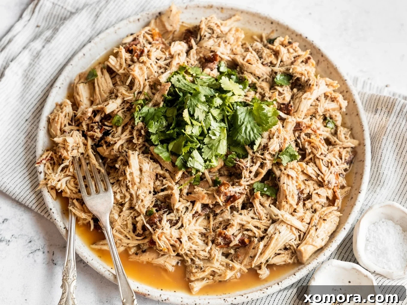 Slow Cooker Italian Shredded Chicken, ready to be served.