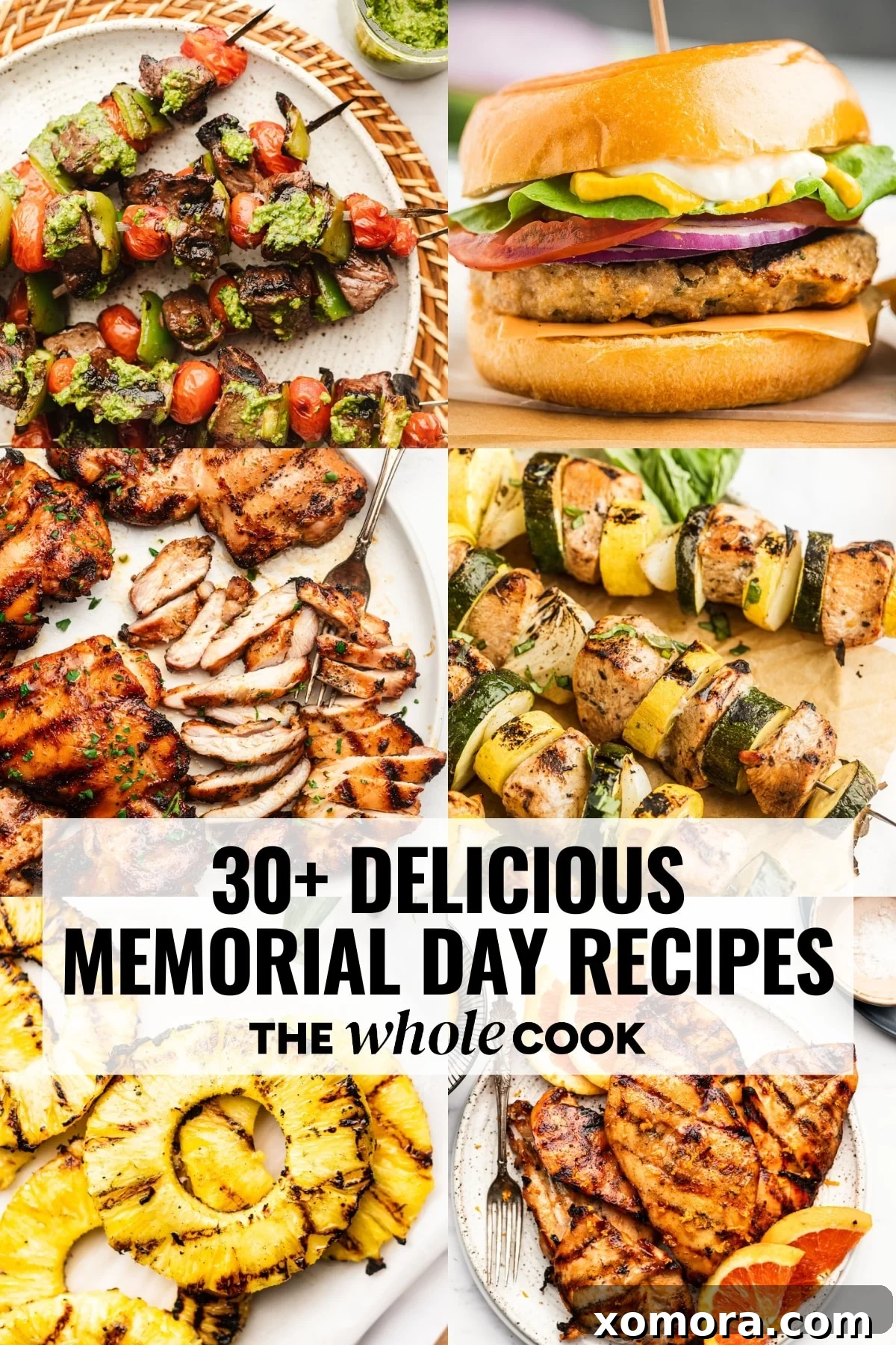30+ Must-Try Memorial Day Recipes 2 A vibrant spread of delicious Memorial Day food, including grilled chicken, fresh salads, and sweet treats, perfect for summer entertaining.