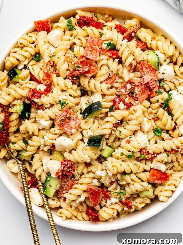 Make Ahead Italian Pasta Salad with pepperoni and vegetables.