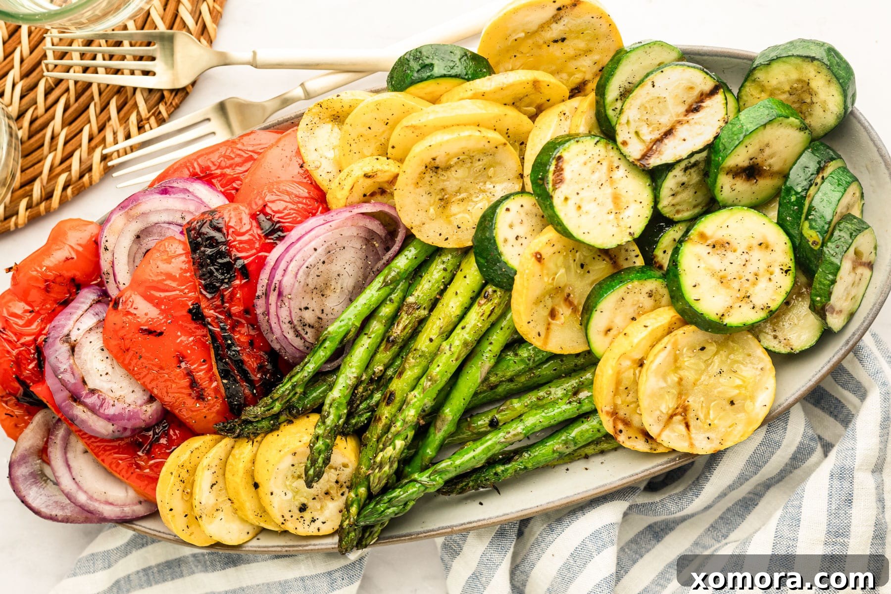 Grilled Vegetables assortment, charred and tender.