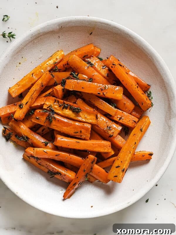 Lemon Thyme Roasted Carrots, vibrant and fresh from the oven.