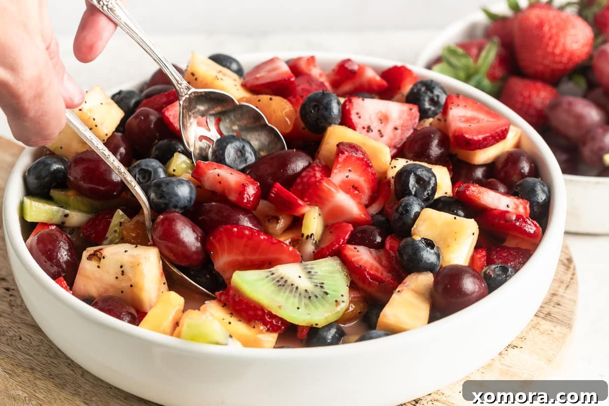 Fruit Salad with Lemon Poppy Seed Dressing, a colorful medley of fresh fruits.